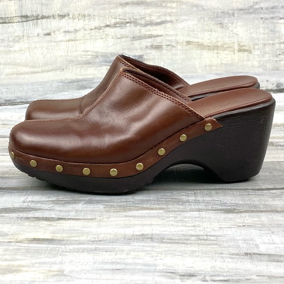 Brown Leather Clogs Cherokee “Blanche” Y2K Chunky Studded Slip-On Mules 6M - Picture 3 of 15